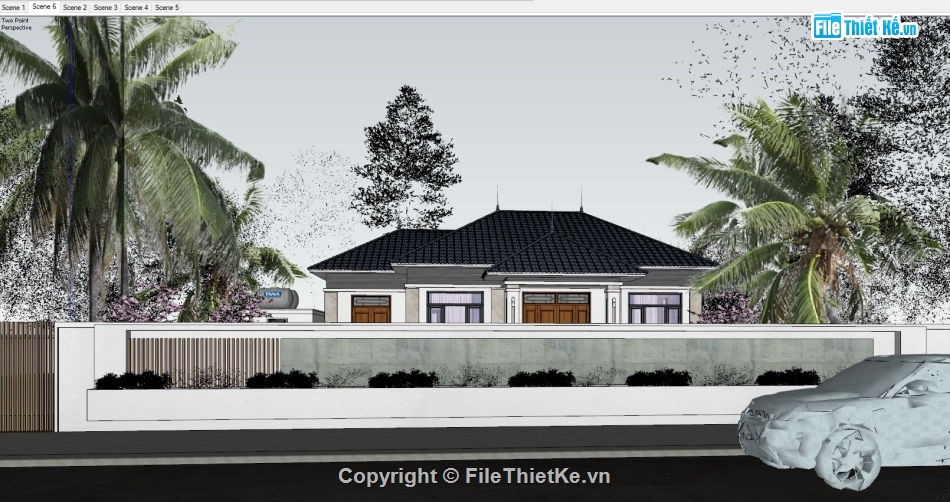 biệt thự 1 tầng,sketchup biệt thự 1 tầng,phối cảnh biệt thự 1 tầng,su biệt thự 1 tầng